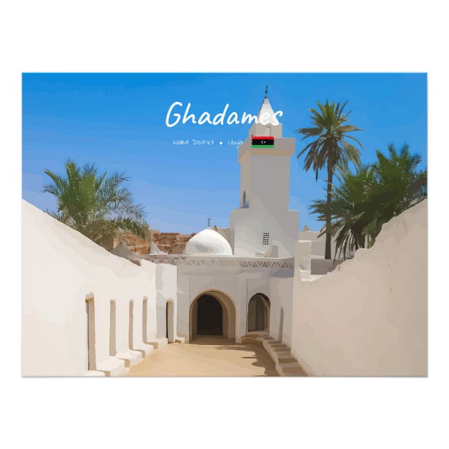 Ghadames, Libyen - Weiße Moschee Fotodruck (Vorne)