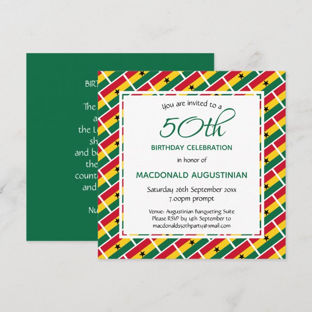 GHANA FLAG Personalisiert 50. Geburtstag Einladung (Vorne/Hinten)