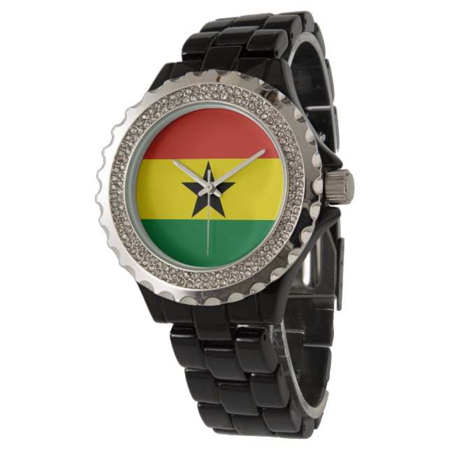 Ghana-Flagge Armbanduhr (Schrägansicht)