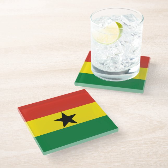 Ghana-Flagge Glasuntersetzer (Schrägansicht)