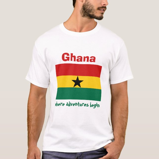 Ghana-Flagge + Karte + Text-T - Shirt (Vorderseite)