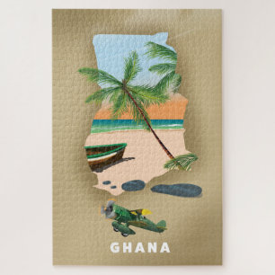 Ghana Karte illustrierter Reiseplakat.