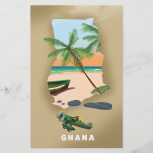Ghana kartografiert illustriertes Reiseplakat.