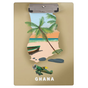 Ghana kartografiert illustriertes Reiseplakat. Klemmbrett