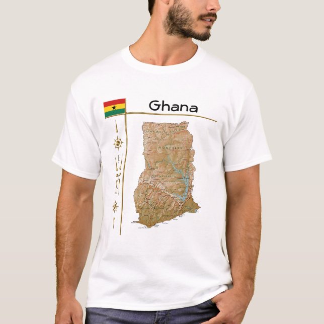 Ghana Map + Flag + Titel T - Shirt (Vorderseite)