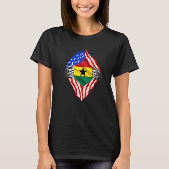 Ghana Roots Usa Flag Patriotic Super Ghanaian Heri T-Shirt (Vorderseite)
