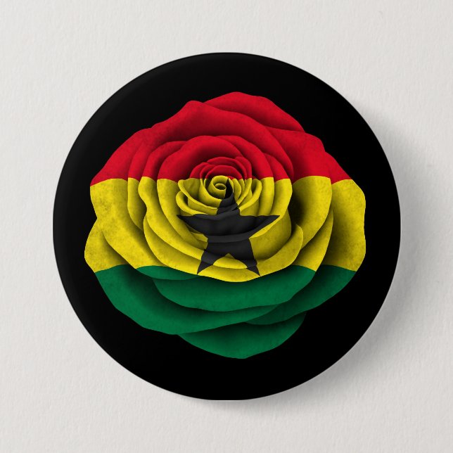 Ghana-Rosen-Flagge auf Schwarzem Button (Vorderseite)