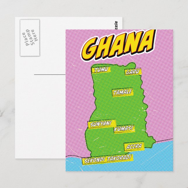 Ghana Travel Map Postkarte (Vorne/Hinten)