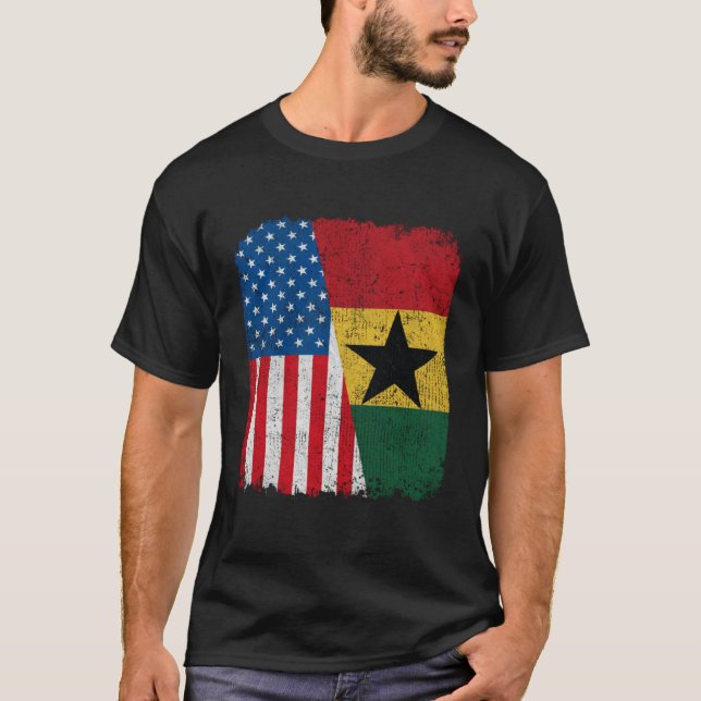 Ghanaian American Flag Half USA Ghana Root Proud T-Shirt (Vorderseite)