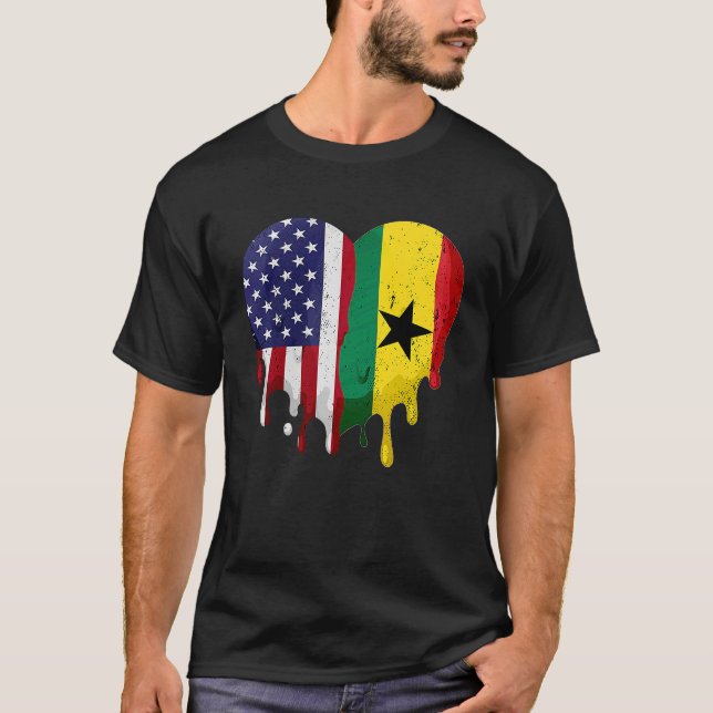 Ghanaisches Kulturerbe Monat Ghana Flaggenmitte T-Shirt (Vorderseite)