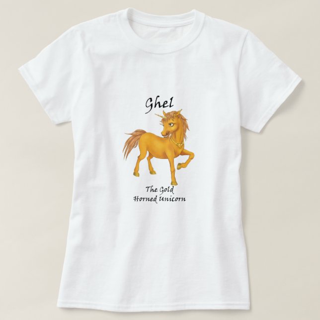 Ghel Das goldgehornte Einhorn-T-Shirt-Shirt T-Shirt (Design vorne)