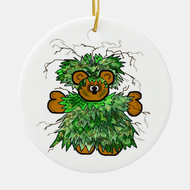 Ghillie Anzugteddy-Bärn-Weihnachtsverzierung Keramik Ornament (Vorne)