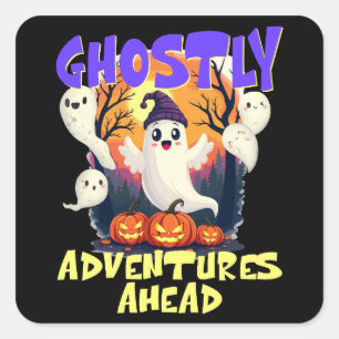 Ghoful Adventures Ahead, Halloween-Party Cartoon Quadratischer Aufkleber