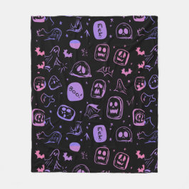 Ghoful Bats & Eerie Faces Halloween Black Fleecedecke
