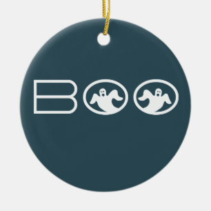 Ghoful Boo Halloween Ornament, Blau und Weiß Keramik Ornament