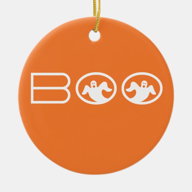 Ghoful Boo Halloween Ornament, Orange und White Keramikornament (Vorne)