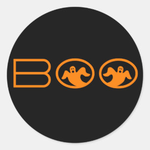 Ghoful Boo Halloween Stickers, Black and Orange Runder Aufkleber