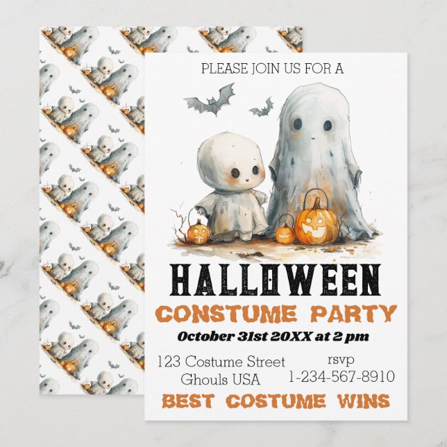 Ghoful Giggles - Niedliches Halloween-Party Einlad Einladung (Vorne/Hinten)