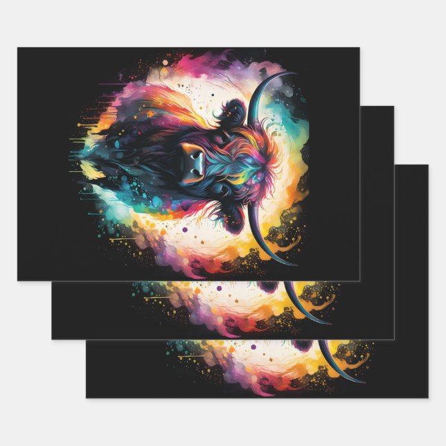 Ghoful Grace: Spektralholographische Hochlandkuh, Geschenkpapier Set (Set)