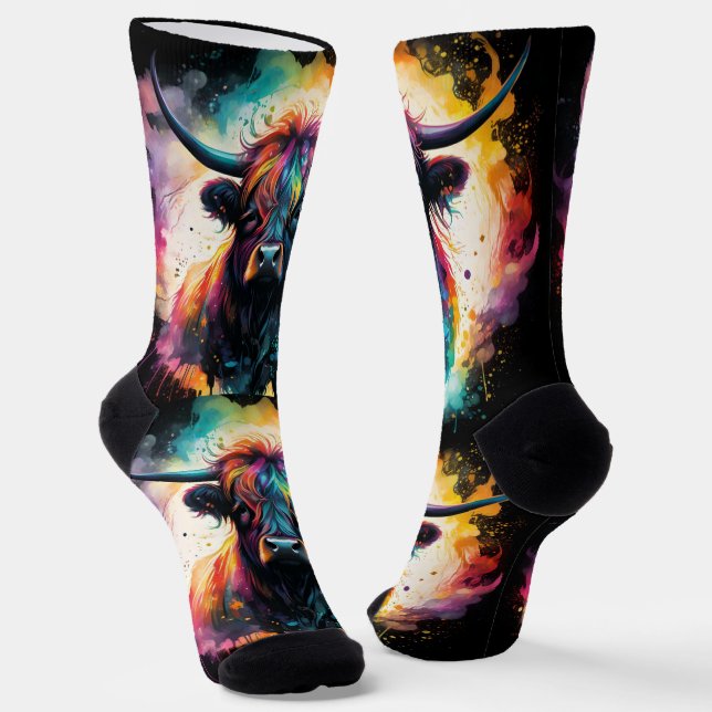 Ghoful Grace: Spektralholographische Hochlandkuh, Socken (Gewinkelt)