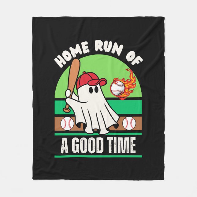 Ghost Baseball Player Halloween Fleecedecke (Vorderseite)