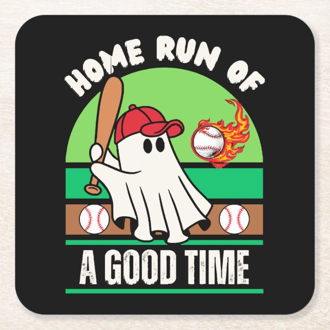 Ghost Baseball Player Halloween Rechteckiger Pappuntersetzer (Vorderseite)