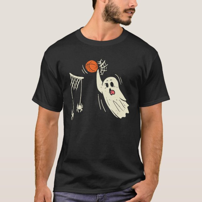 Ghost Basketball Dunk Spider Webring Halloween T-Shirt (Vorderseite)