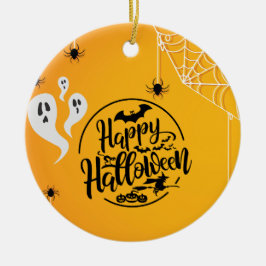 GHOST BAT SPIDER WEB ILLUSTRATION HALLOWEEN KERAMIK ORNAMENT
