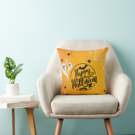 GHOST BAT SPIDER WEB ILLUSTRATION HALLOWEEN KISSEN
