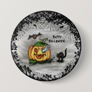 Ghost, Bat und Katze, glücklich Halloween! Button