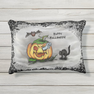 Ghost, Bat und Katze, glücklich Halloween! Kissen Für Draußen
