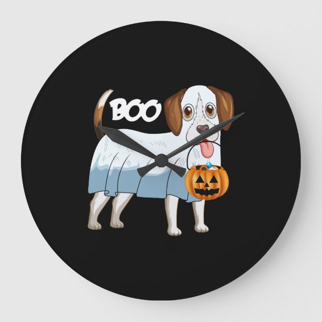 Ghost Beagle Halloween Dog Große Wanduhr (Vorderseite)