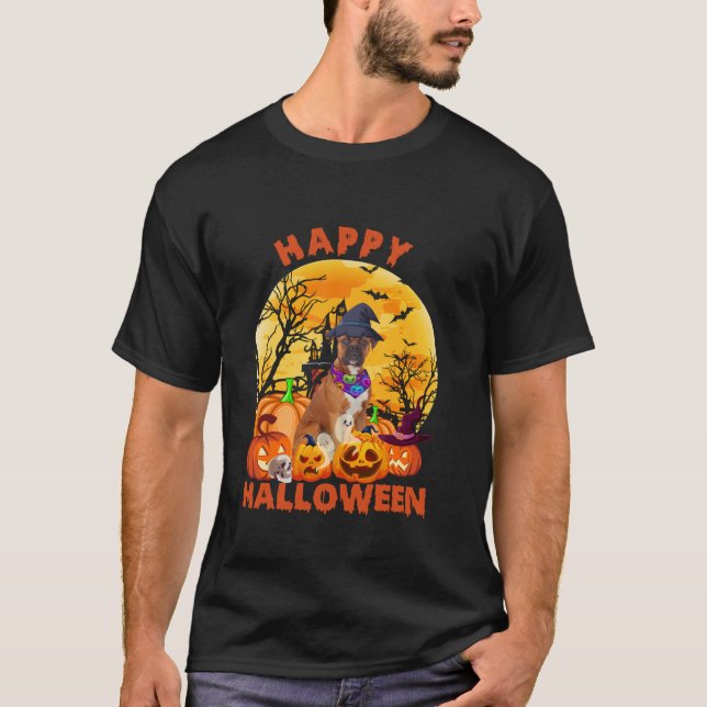 Ghost Beängstigend Pumpkin Moon Witch Boxer Dog Ha T-Shirt (Vorderseite)