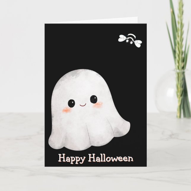 Ghost & Bee „Happy Halloween“-Karte (Innen leer) Karte (Vorderseite)