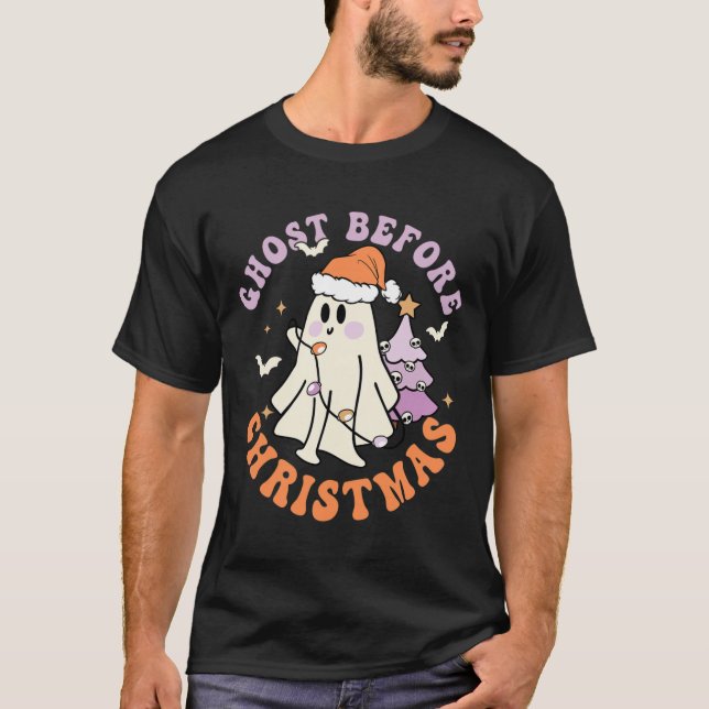 Ghost Before Christmas Retro Halloween Xmas Spooky T-Shirt (Vorderseite)