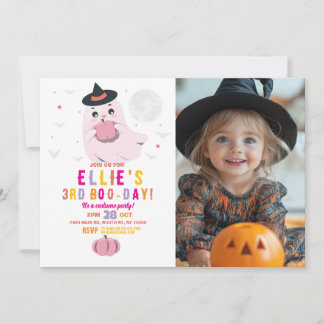 Ghost Birthday Pumpkins Girls Pink Foto Einladung
