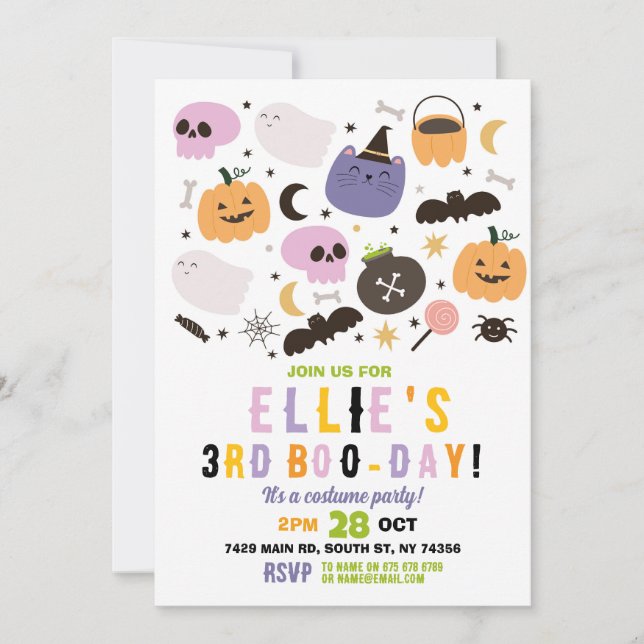 Ghost Birthday Pumpkins Girls Pink Halloween Einladung (Vorderseite)