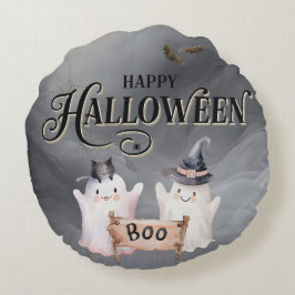 Ghost Black BOO Halloween Rundwurfkissen Rundes Kissen