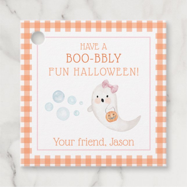 Ghost-Blasen Halloween-Boobbly-Trick oder Treat Geschenkanhänger (Vorderseite)