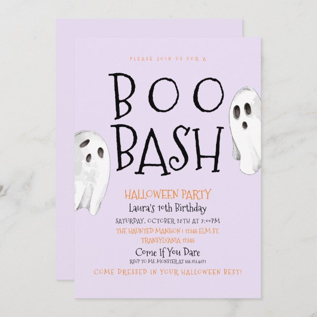 Ghost, Boo Bash Halloween Einladung (Vorne/Hinten)