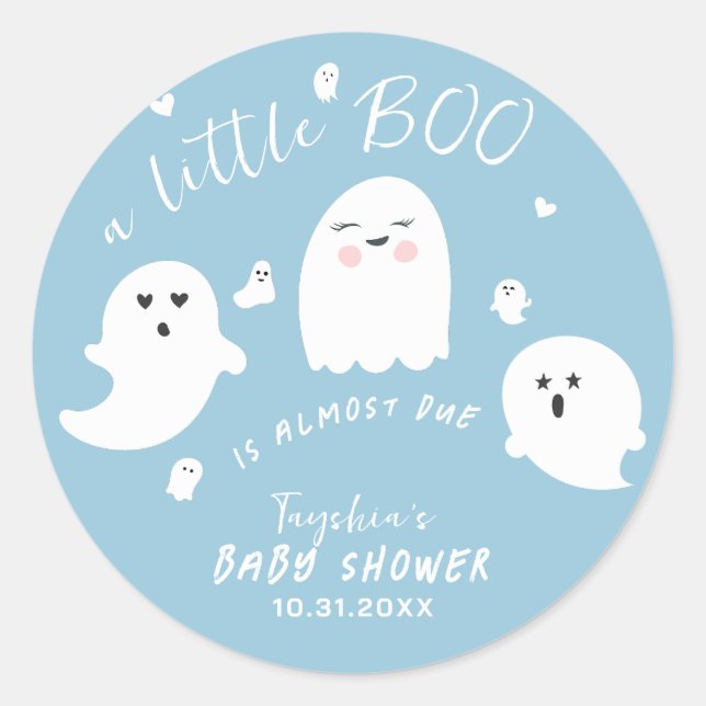 Ghost Boo Blue Boy Halloween Baby Dusche Runder Aufkleber (Vorderseite)