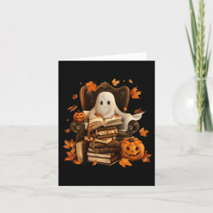 Ghost Book Reading Pumpkin Gothic Halloween Teache Karte