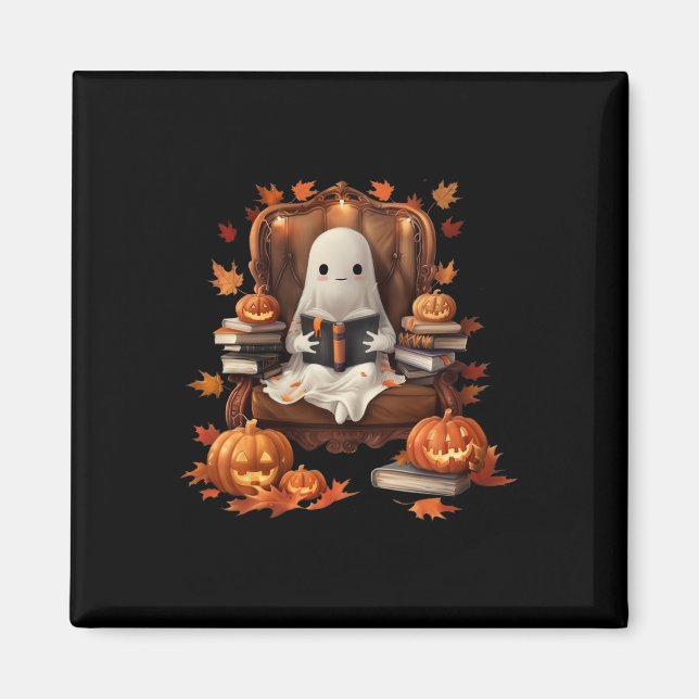 Ghost Book Reading Pumpkin Gothic Halloween Teache Magnet (Vorne)