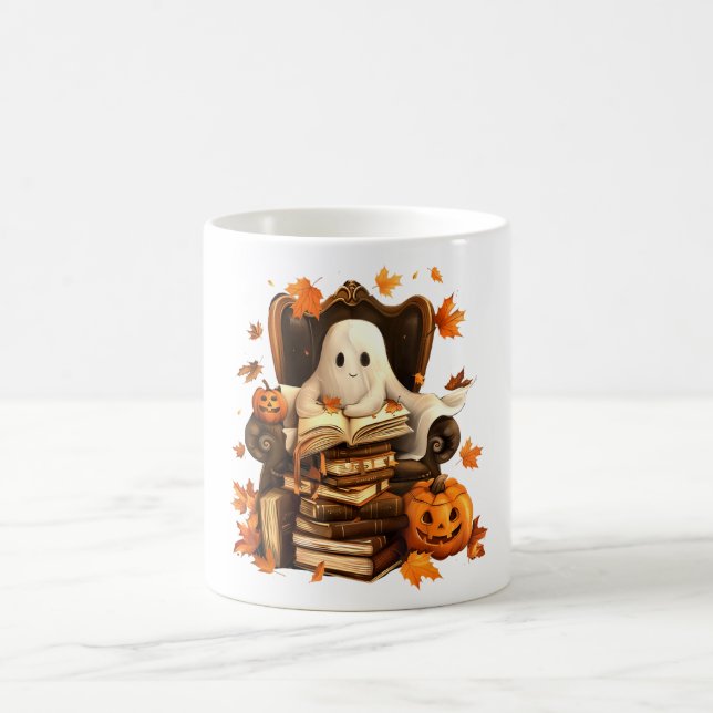 Ghost Book Reading Pumpkin Halloween Lehrer Kaffeetasse (Mittel)