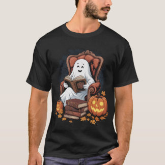 Ghost Book Reading Pumpkin Halloween Lehrer T-Shirt