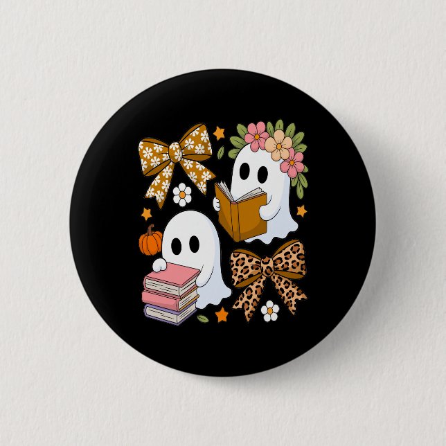 Ghost Books Halloween Floral Fall Halloween Button (Vorderseite)