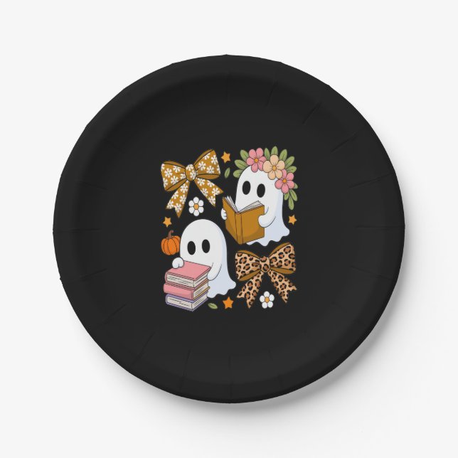 Ghost Books Halloween Floral Fall Halloween Pappteller (Vorderseite)