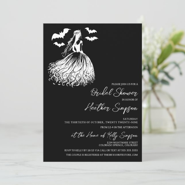 Ghost Bride Black Brautparty Einladung (Stehend Vorderseite)