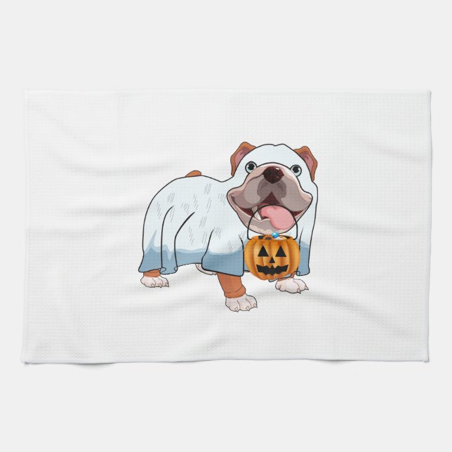 Ghost Bulldog Halloween Dog Geschirrtuch (Horizontal)