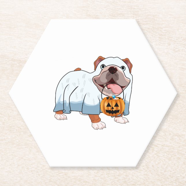 Ghost Bulldog Halloween Hund Untersetzer (Vorderseite)